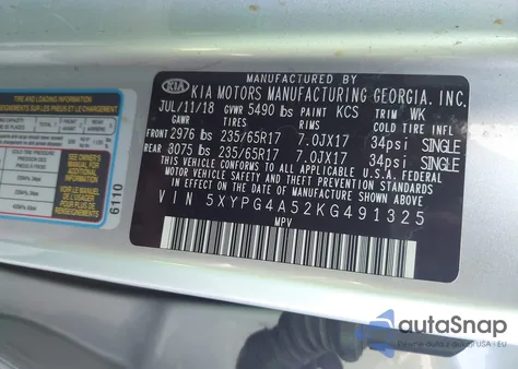 2019 Kia Sorento 3.3L Lx from USA, damaged, VIN 5XYPG4A52KG491325